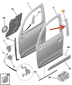 Ovenlista Oikea Etu Alkuperäinen Citroen C3 Picasoo 98196289XT